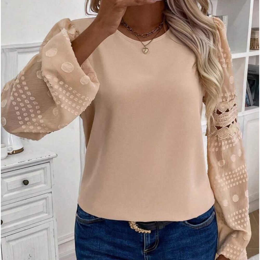 New contrast lace long sleeve blouse - Picture 3 of 7